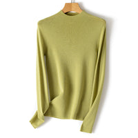 Damen Feiner Stretch-Feinstrickpullover mit halbem Stehkragen und schlanker Silhouette Nord Taschen in Apfelgrün