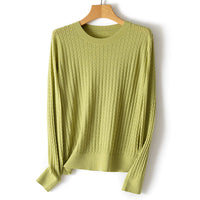 Damen Feiner Zopfstrick-Pullover mit Rundhalsausschnitt und gerippten Abschlüssen Nord Taschen in Apfelgrün