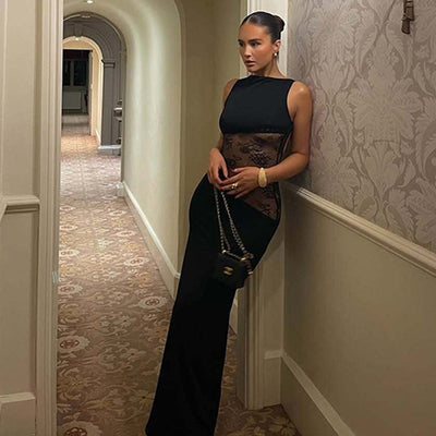 Nora | Lange Transparente Spitzenkleid