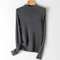 Damen Leichter Feinstrick-Pullover mit kurzem Stehkragen und schmaler Silhouette Nord Taschen in Mittelgrau meliert