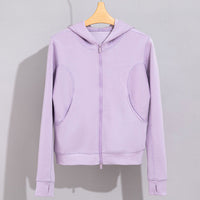 Damen Breite Baumwoll-Frottee-Loungehose mit hohem Bund und Tunnelzug Nord Taschen in Violettes Oberteil