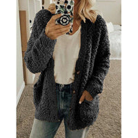 Teddy Damen Fleecejacke Mit Kapuze | Flauschiger Wintermantel in Schwarz