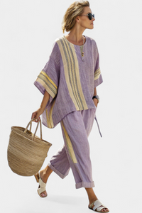 Isla | Elegantes Lavendel-Top & Senfgelb gestreifte Hose in Lila