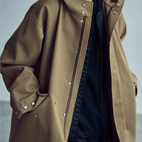 Herren Weit geschnittener wasserabweisender Parka mit Druckknopfverschluss und Kapuze Nord Taschen in Khaki