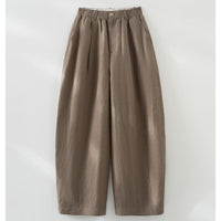 Damen Leinen-Bundfalten-Palazzo mit elastischem Komfortbund und seitlichen Eingrifftaschen Nord Taschen in Khaki (Hose)