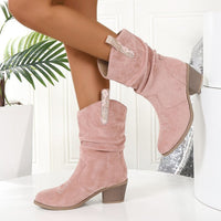 Damen Cowboy-Stiefeletten mit mittlerem Blockabsatz und gerafftem Schaft Nord Taschen in 9258 Rosa