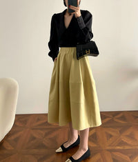 Damen Stylische, luftige 3/4-Arm Strickjacke und Midikleid Kombination Nord Taschen in Zitronengelb