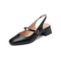Damen Dirndl Schuhe | Klassische Slingback-Schuhe mit Blockabsatz in Schwarz