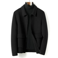 Herren Wollmix-Übergangsjacke mit Stehkragen, Reißverschluss und Pattentaschen Nord Taschen in Schwarz