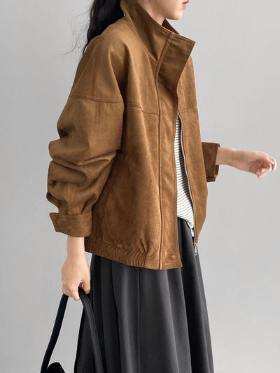 Rinla | Wildlederjacke Mit Stehkragen Und Lockerem Schnitt