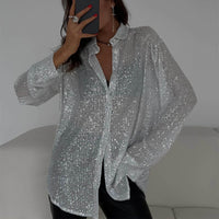 Damen Glitzernde Oversize-Hemdbluse in Weiß