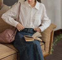 Damen Oversized Hemdbluse mit Brusttasche Nord Taschen in Mondweiß
