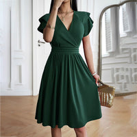 Eleganza™ – Damen Midikleid mit V-Ausschnitt für Elegante Anlässe in Dunkelgrün