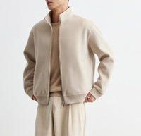 Herren Reißverschluss-Wollblouson mit Stehkragen Nord Taschen in Elfenbeinbeige