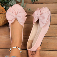 Damen Ballerinas mit XL-Schleifen-Applikation und glänzender Oberflächenstruktur in Pink