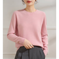 Damen Feiner Rundhals-Pullover aus Kaschmir-Mix mit gerippten Bündchen Nord Taschen in Blütenrosa