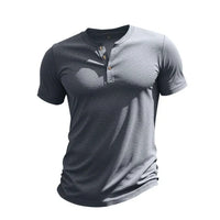 Herren Sommer Slim Fit Henley T-shirt in Grau
