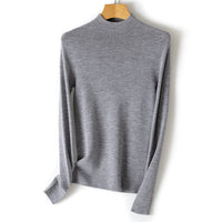 Damen Feiner Stretch-Feinstrickpullover mit halbem Stehkragen und schlanker Silhouette Nord Taschen in Hell meliertes Grau