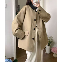 Damen Kurz-Boxy-Jacke im Trenchstil mit kontrastkragen und verstellbaren Manschetten Nord Taschen in Khaki