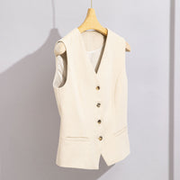 Damen Lang geschnittener Wollmix-Blazer mit Ein-Knopf-Verschluss und Pattentaschen Nord Taschen in Ecru Weste