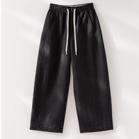 Damen Weite High‑Waist Leinenmix-Hose mit elastischem Bund und Kordelzug Nord Taschen in Dunkelblau