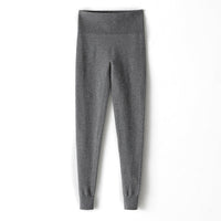 Damen Thermo-Feinstrick-Leggings mit hoher Taille und geripptem Knöchelabschluss Nord Taschen in Mittelgrau