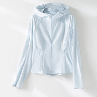 Damen Ultraleichte atmungsaktive Kapuzenjacke mit Raglanärmeln und Reißverschlusstaschen Nord Taschen in Himmelblau