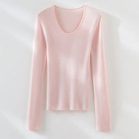 Damen Feinstrick-Langarmshirt mit tiefem U-Boot-Ausschnitt und feiner Rippstruktur Nord Taschen in Zartrosa