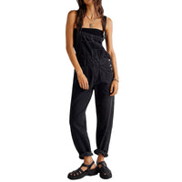 Damen lässige Denim-Latzhose mit praktischen Taschen und verstellbarem Bund Nord Taschen in Schwarz