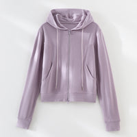 Damen Weite Satin-Loungehose mit elastischem Bund und Eingrifftaschen Nord Taschen in Violettes Oberteil