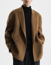 Herren Boxy Wollmix-Kurzmantel mit Doppelknopf und fallendem Revers Nord Taschen in Camel