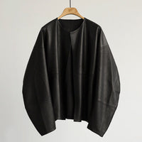 Damen Oversized Lederjacke Nord Taschen in Schwarz