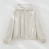 Damen Leichte Kapuzenjacke mit Kurzreißverschluss, Raglanärmeln und elastischem Saum Nord Taschen in Hellbrauner Mantel