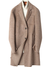 Herren Strukturierter Longcoat aus Wollmix mit fallendem Revers und Ein-Knopf-Verschluss Nord Taschen in Mischbraun