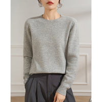 Damen Feiner Rundhals-Pullover aus Kaschmir-Mix mit gerippten Bündchen Nord Taschen in Muschelgrau