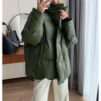 Damen Trendige Oversized Daunenjacke Nord Taschen in Dillgrün