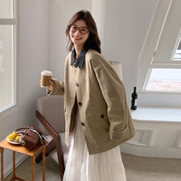 Damen Oversized Übergangsjacke mit Kontrastkragen und karierter Aufschlagmanschette Nord Taschen in Khaki