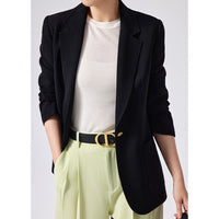 Damen Taillierter Ein-Knopf-Blazer mit aufgesetzten Taschen und schmalem Revers Nord Taschen in Schwarz
