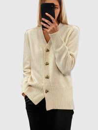 Kathrin | Damen Bequem Knöpfen Strickjacke in Beige