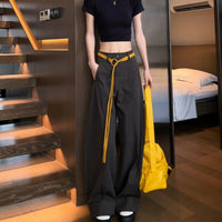 Damen Weite Baumwollhose mit Statement-Gürtel Nord Taschen in Steingrau
