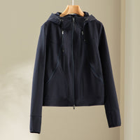 Damen Kapuzen-Softshelljacke mit Zwei-Wege-Reißverschluss und ergonomischer Schnitt Nord Taschen in Nachtblauer Mantel