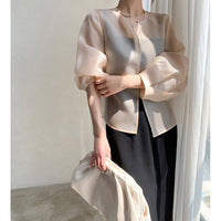Damen Transparente Bluse mit Puffärmeln Nord Taschen in Champagnerfarbe