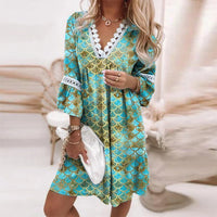 Damen Sommer Blumenmuster Kleid | Mini in Grün