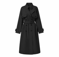 Damen Eleganter Midi-Trenchcoat mit Oversize-Schulterklappe, gerafften Ärmeln und taillierendem Bindegürtel Nord Taschen in Schwarz