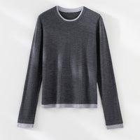 Damen Leichter Feinstrick-Langarmpullover mit Kontrastbündchen und Rundhalsausschnitt Nord Taschen in Rauchgrau