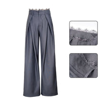 Damen Stylische High-Waist-Hose mit dekorativem Bund Nord Taschen in Grau