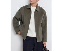 Herren Kurzgeschnittene Wollmix Übergangsjacke mit Reißverschluss und Hemdkragen Nord Taschen in Taupe