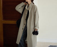 Damen Urbaner Lange Trenchcoat Nord Taschen in Graugrün