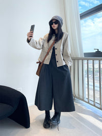 Damen Kurzjacke im Worker-Stil mit Cordkragen und aufgesetzten Pattentaschen Nord Taschen in Beigegrau