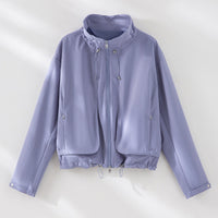 Damen Leichte Kurzjacke mit hohem Kragen, Tunnelzug und aufgesetzten Taschen Nord Taschen in Himmelblau Oberteil